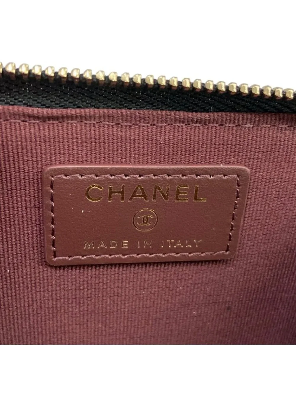 Chanel Coin Case Quilted Black L-shaped Zipper Champagne Gold